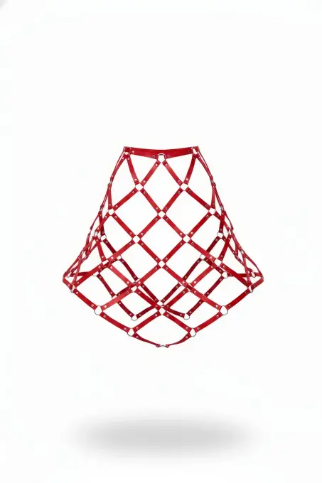 Kırmızı Etek Deri Kafes Yapılı Halka Detaylı Etek - APFT982 - 1