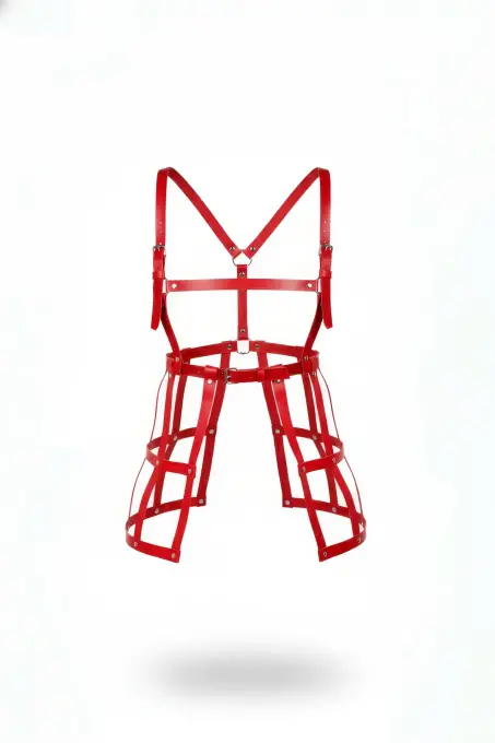 Kırmızı Etek Deri Kafes Yapılı Yüksek Bel Etek Aksesuarı - APFT981 - 1