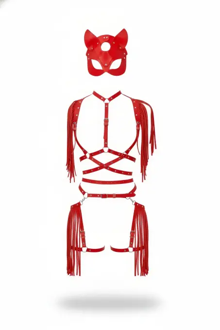 Kırmızı Etek Deri Püsküllü Vücut Aksesuarı Seti - APFT892 - 1