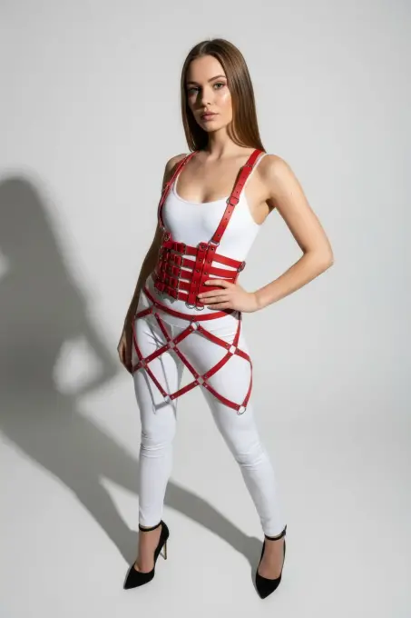 Kırmızı Etek Deri Tokalı Bel Korsesi - APFT785 - 4