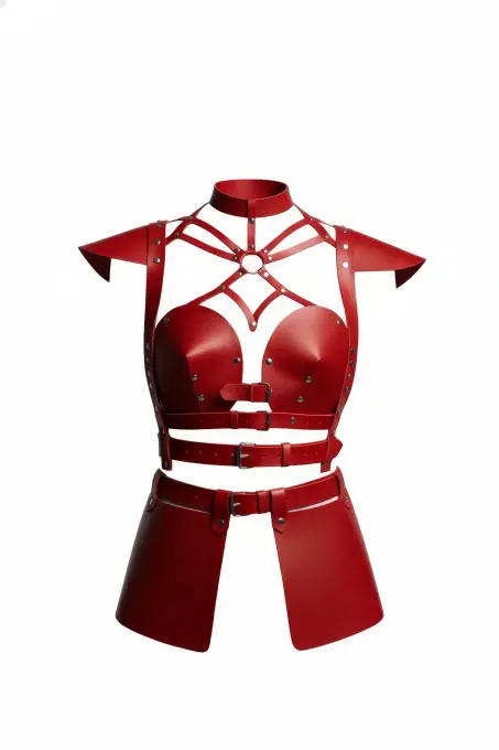 Kırmızı Etek Deri Tokalı Zımbalı Kısa Etek - APFT1371 - 1