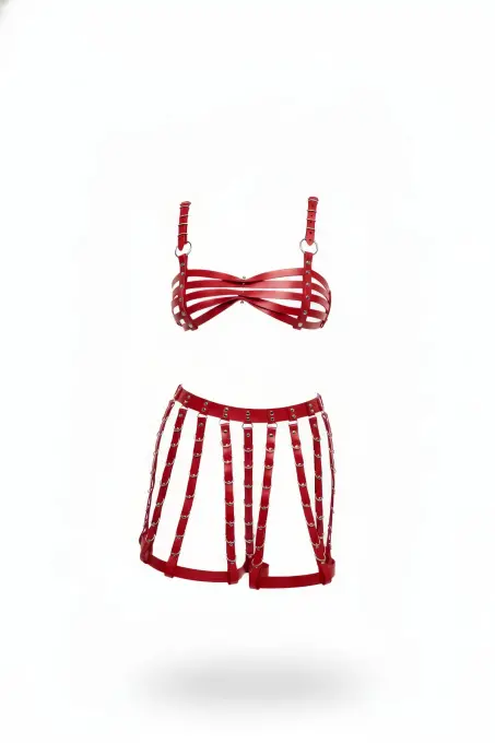 Kırmızı Etek Suni Deri Etek Çok Bantlı Mini Etek - APFT899 - 1