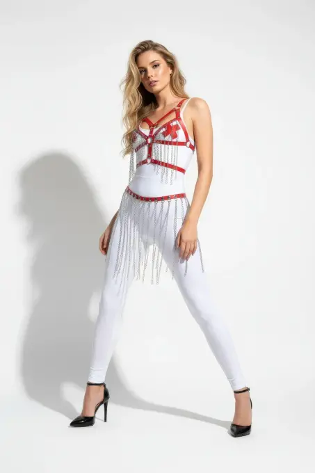 Kırmızı Etek Zincir Detaylı Etek Suni Deri Etek - APFT496 - 1