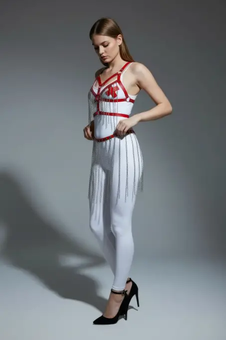 Kırmızı Etek Zincir Detaylı Etek Suni Deri Etek - APFT496 - 4