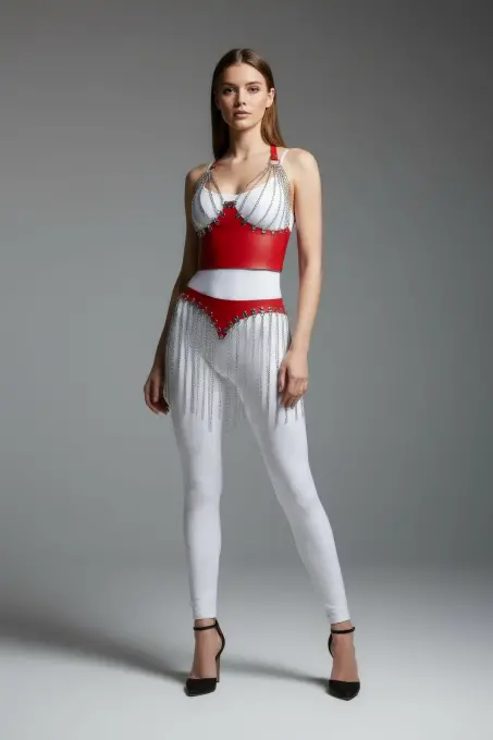 Kırmızı Etek Zincir Detaylı Etek Suni Deri Etek Vücut Aksesuarı - APFT994 - Angels Passion (1)