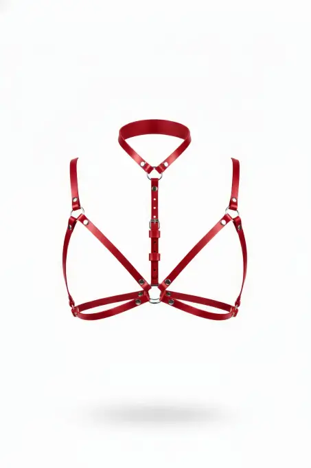 Kırmızı Göğüs Harness Deri Boyunluklu O Halka Detaylı - APFT197 - 1