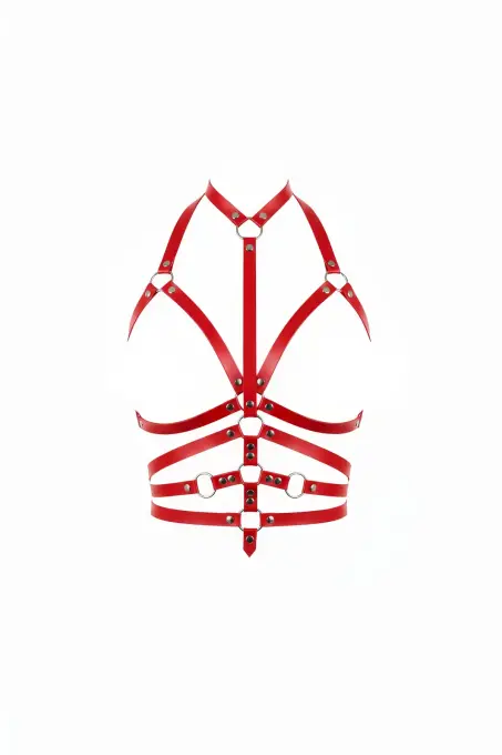 Kırmızı Göğüs Harness Deri Halka Detaylı Vücut Aksesuarı - APFT24 - 1
