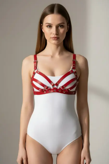 Kırmızı Göğüs Harness Deri Kafes Vücut Aksesuarı - APFT733 - Angels Passion (1)