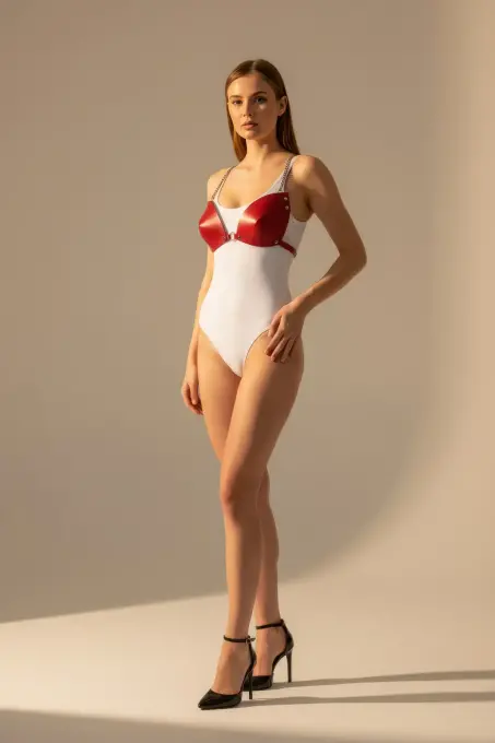 Kırmızı Göğüs Harness Parlak Kuplu Metal Halka Detayı - APFT1227 - 3