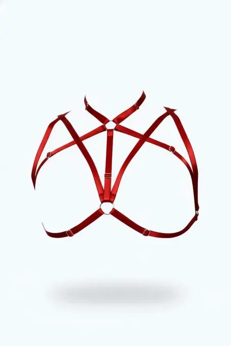 Kırmızı Göğüs Harness Saten Kumaş Ayarlanabilir Çapraz Bantlı - APFT166 - 1