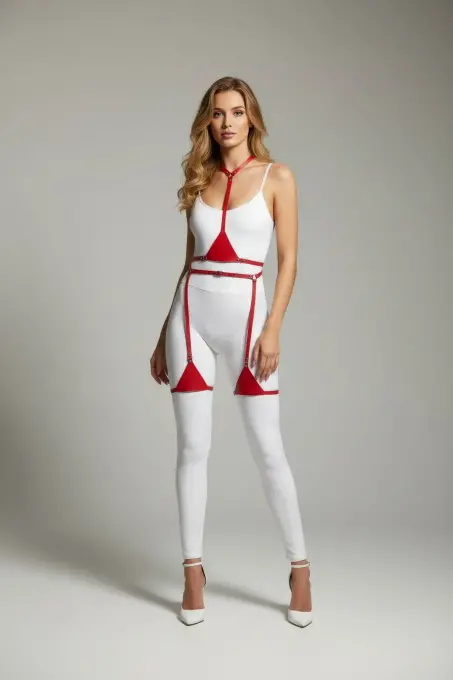 Kırmızı Harness Takım Deri Ayarlanabilir Tam Vücut Seti - APFT226 - 3
