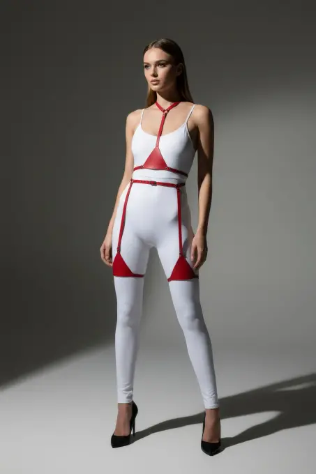 Kırmızı Harness Takım Deri Ayarlanabilir Tam Vücut Seti - APFT226 - 4