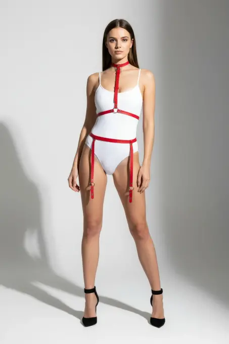 Kırmızı Harness Takım Deri Boyunluklu Jartiyer Detaylı - APFT230 - Angels Passion (1)