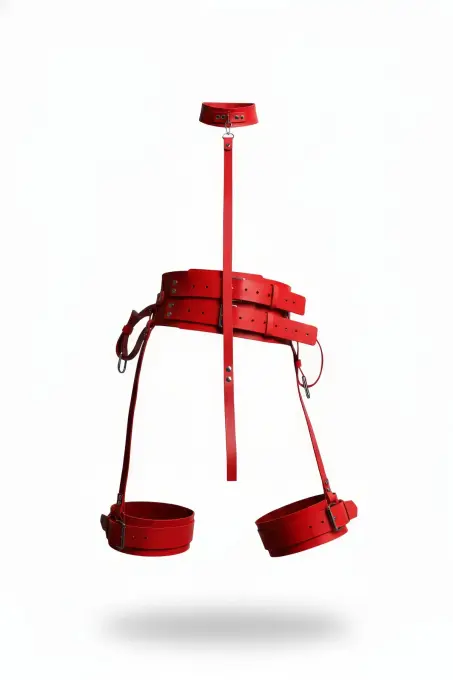Kırmızı Harness Takım Deri Çoklu Kemerli Boyunluk Detaylı - APFT869 - 1
