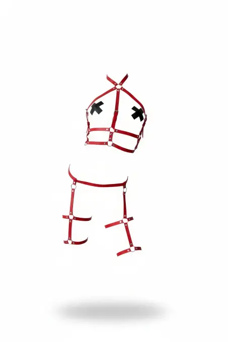 Kırmızı Harness Takım Deri Halter Yaka Vücut Kemeri - APFT272 - 1