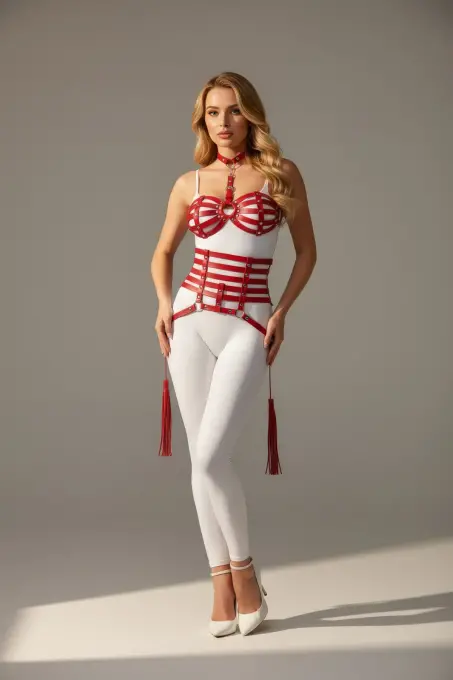 Kırmızı Harness Takım Deri Korse Detaylı - APFT378 - 2