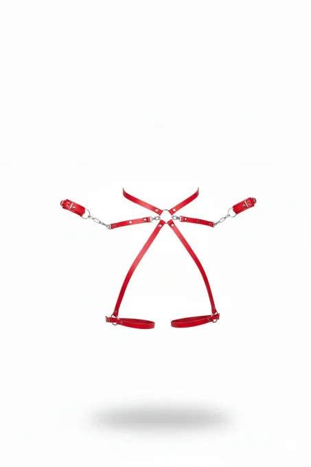 Kırmızı Harness Takım Deri Malzemeli Zincir Detaylı Vücut Seti - APFT772 - 1