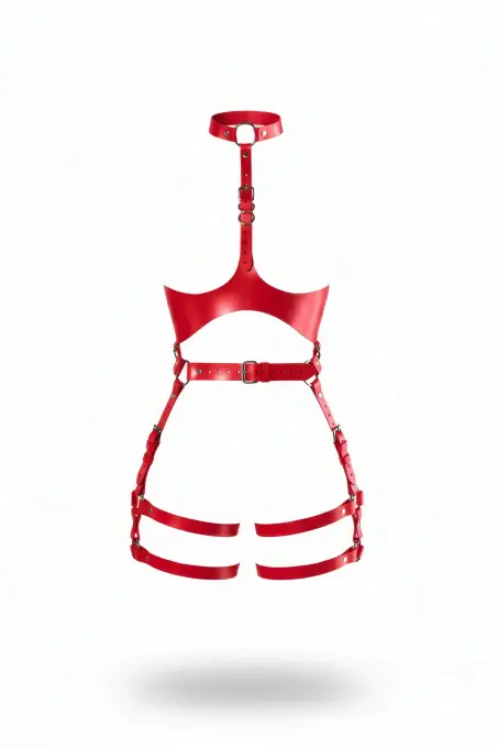 Kırmızı Harness Takım Deri Tokalı Boyun Detaylı - APFT1386 - 1