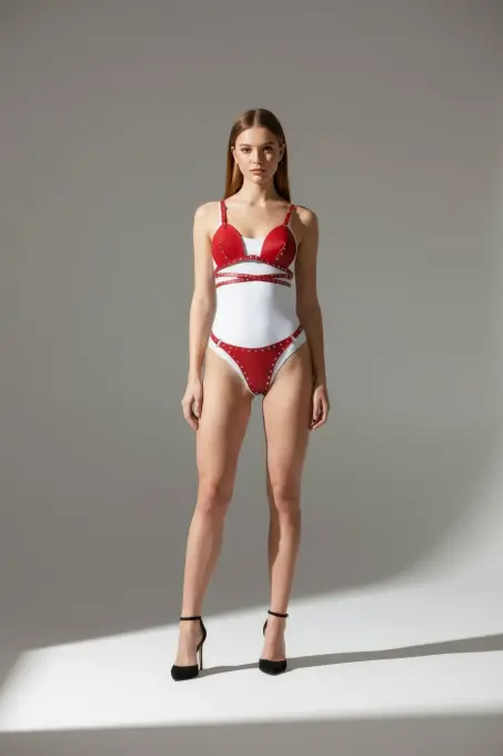 Kırmızı Harness Takım Deri Zımba Detaylı - APFT849 - Angels Passion (1)