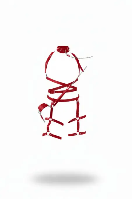 Kırmızı Harness Takım Deri Zincir Detaylı Vücut Aksesuarı - APFT702 - 1