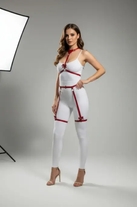 Kırmızı Harness Takım Fiyonk Detaylı Vücut Jartiyeri - APFT276 - 1