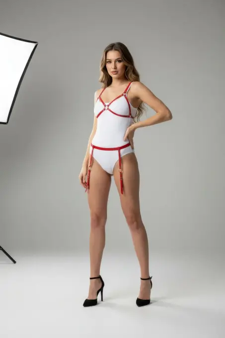 Kırmızı Harness Takım Halka Detaylı Vücut Kemeri - APFT228 - 1