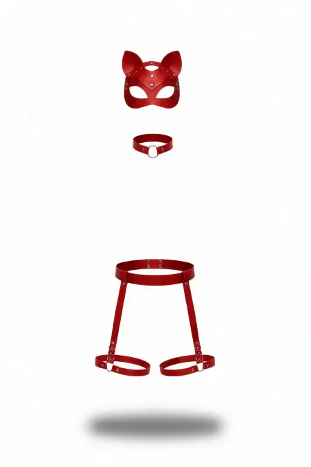 Kırmızı Harness Takım O-Halkalı Deri Boyunluk Bacak Seti - APFT783 - 1