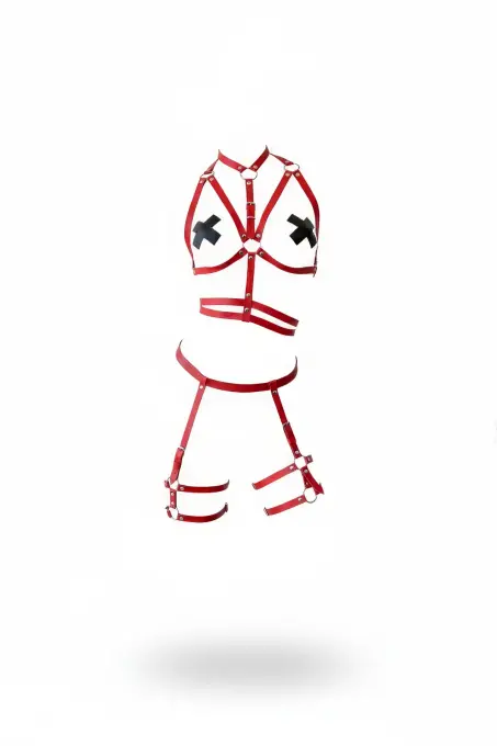 Kırmızı Harness Takım Suni Deri Jartiyerli Vücut Kemeri - APFT455 - 1