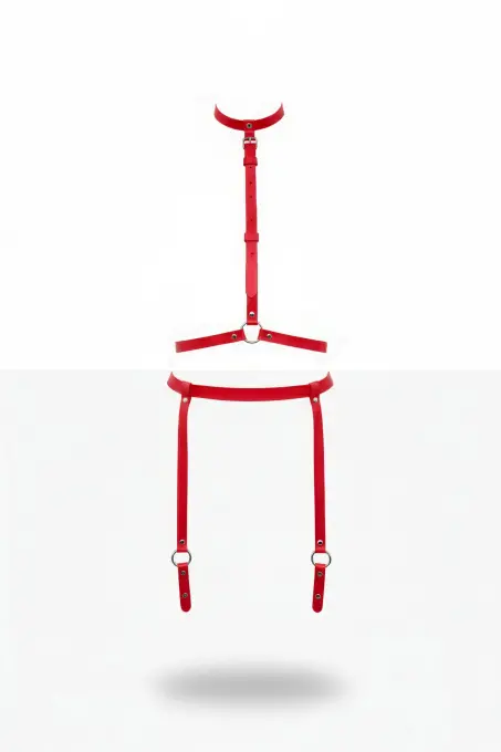 Kırmızı Harness Takım Suni Deri O Halka Detaylı Vücut Aksesuarı - APFT230 - 1