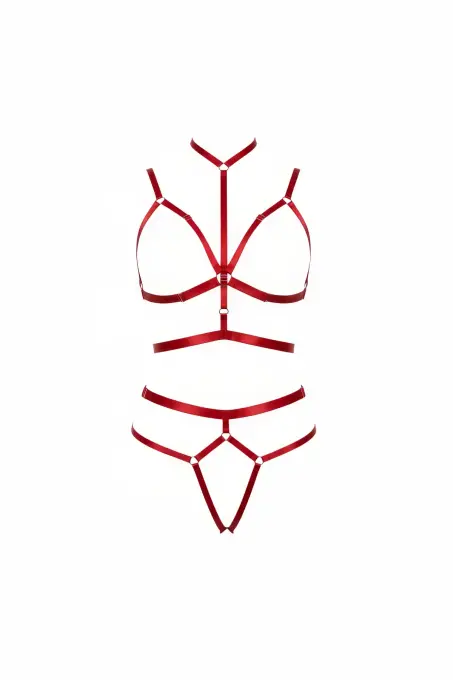 Kırmızı Harness Takım Yüksek Yaka O Halka Detaylı Vücut Aksesuarı - APFT362 - 1