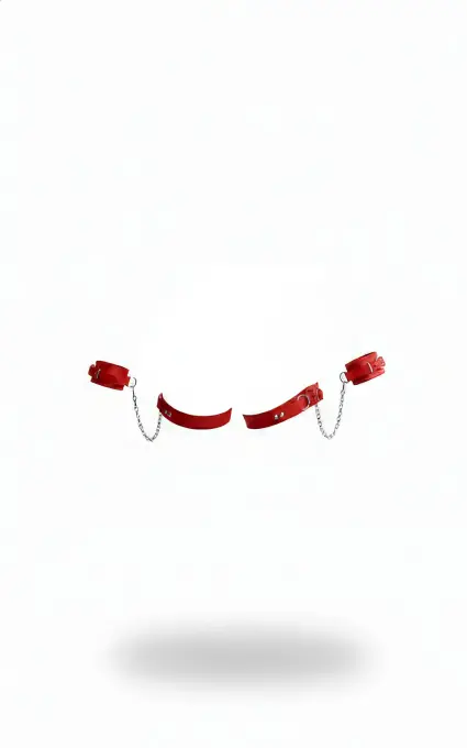 Kırmızı Harness Takım Zincir Detaylı Deri Kelepçe Seti - APFT300 - 1