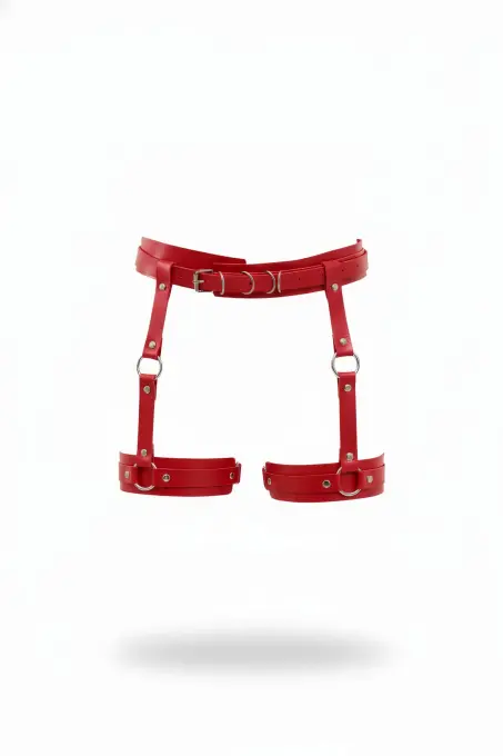 Kırmızı Jartiyer Harness Deri Ayarlanabilir Tokalı - APFT804 - 1