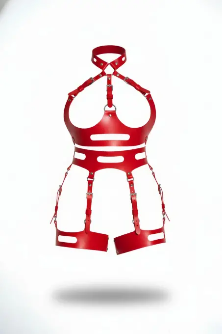 Kırmızı Jartiyer Harness Deri Ayarlanabilir Tokalı Vücut Kemerleri - APFT1302 - 1