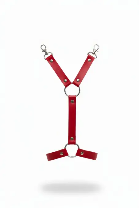 Kırmızı Jartiyer Harness Deri Metal Halkalı Vücut Aksesuarı - APFT962 - 1