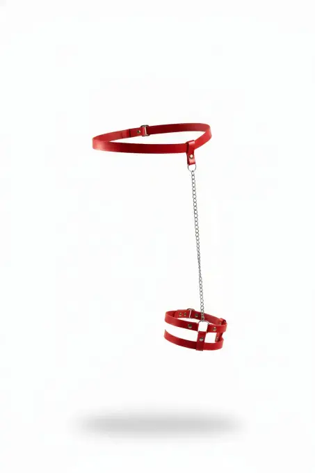 Kırmızı Jartiyer Harness Deri Zincir Detaylı - APFT745 - 1