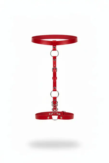 Kırmızı Jartiyer Harness Suni Deri Halka Detaylı - APFT773 - 1
