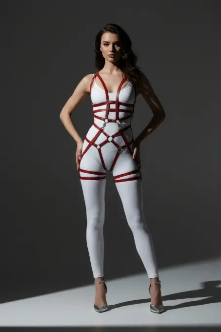 Kırmızı Jartiyer Harness Suni Deri Metal Halka Detaylı - APFT502 - 3