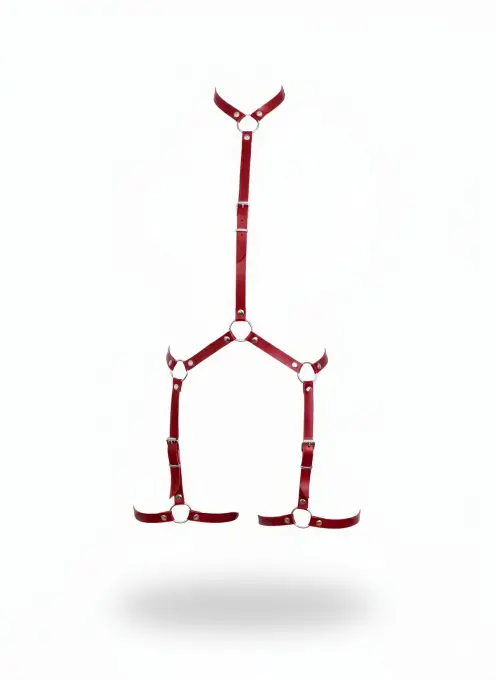 Kırmızı Kadın Body Harness Boyun Ve Bacak Detaylı Metal Halkalı - APFT234 - 1