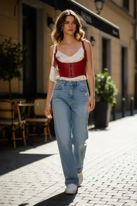 Kırmızı Kadın Kemer Bağcıklı Korse Stil Geniş Bel - APFT1428 - 3