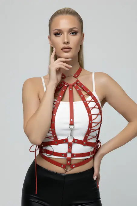 Kırmızı Kadın Kemer Bağcıklı Metal Tokalı Beden Aksesuarı - APFT1077 - 2