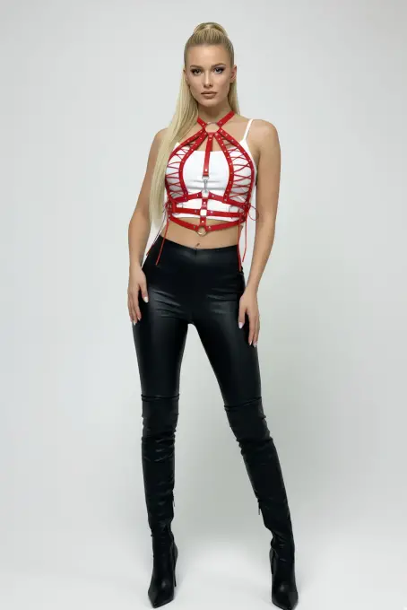 Kırmızı Kadın Kemer Bağcıklı Metal Tokalı Beden Aksesuarı - APFT1077 - 8