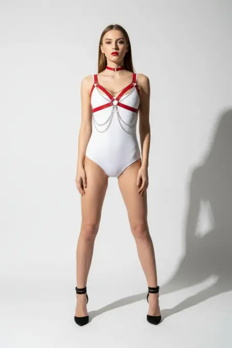 Kırmızı Kadın Kemer Çapraz Bağlamalı Zincirli Vücut Kemeri - APFT952 - 4