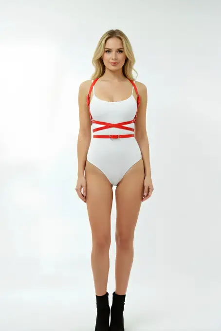 Kırmızı Kadın Kemer Çapraz Bantlı Vücut Aksesuarı - APFT172 - 1