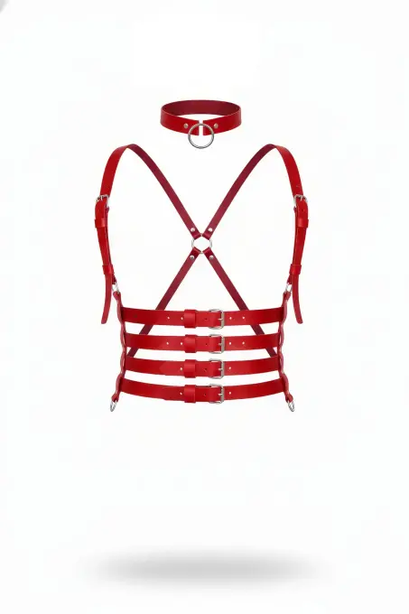 Kırmızı Kadın Kemer Çapraz Detaylı Çok Tokalı Harness - APFT609 - 1