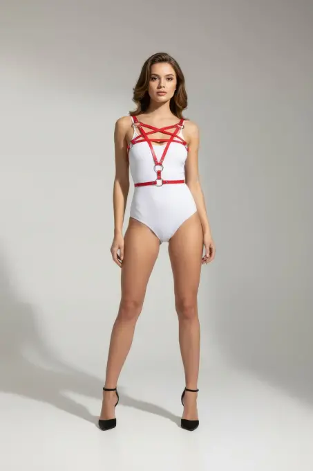 Kırmızı Kadın Kemer Çapraz Halka Detaylı Vücut Aksesuarı - APFT821 - Angels Passion (1)