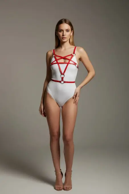 Kırmızı Kadın Kemer Çapraz Halka Detaylı Vücut Aksesuarı - APFT821 - 3