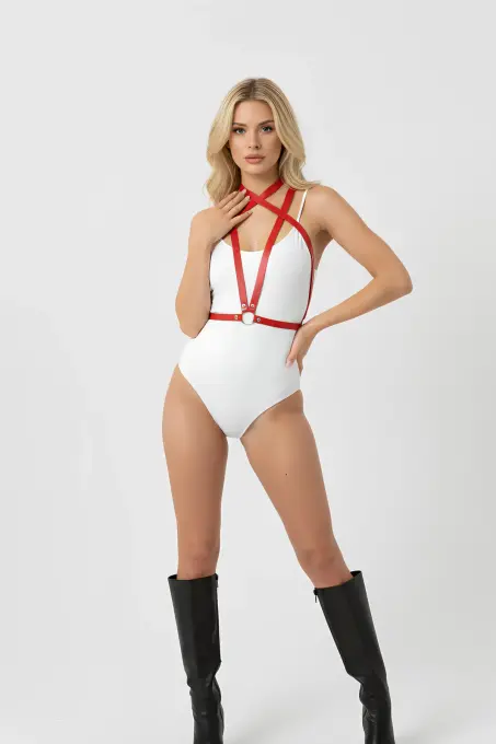 Kırmızı Kadın Kemer Çapraz İnce Deri Vücut Aksesuarı - APFT15 - 3