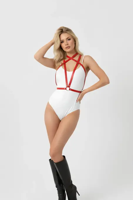 Kırmızı Kadın Kemer Çapraz İnce Deri Vücut Aksesuarı - APFT15 - 4