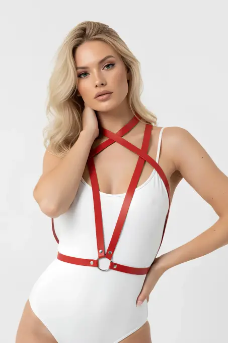 Kırmızı Kadın Kemer Çapraz İnce Deri Vücut Aksesuarı - APFT15 - 6