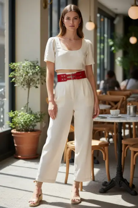 Kırmızı Kadın Kemer Çift Tokalı Geniş Bel Aksesuarı - APFT1203 - 1